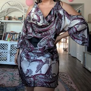 Vintage 90s/ Y2K Slinky Cowl Neck Mini Dress